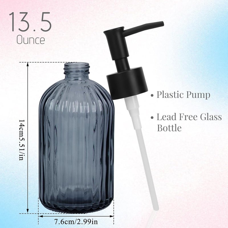 Ulable Glass Soap Dispenser with Plastic Pump, Hand Soap Dispenser for Hand Wash, Lotion Dispenser for Dishwashing Liquid, Lotion Shower Gel (Striped Blue Grey) - Image 2